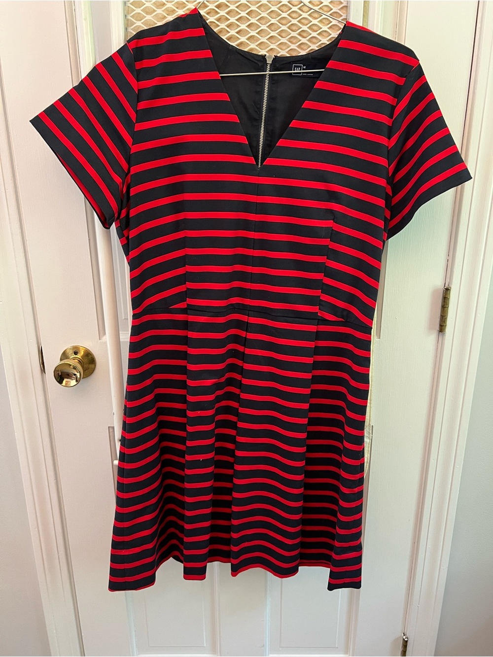 GAP Red and Navy Blye Striped V-Neck Mini Dress